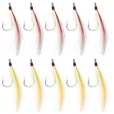 Imagem de Flâmula de pesca com mosca: 10 peças iscas de anzol Bucktail Teaser para água doce e salgada listrada robalo moscas linguado de pesca