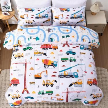 Imagem de NTBED Conjunto de cama de microfibra leve com 5 peças, caminhonete de construção, escavadeira, veículos de construção, escavadeira