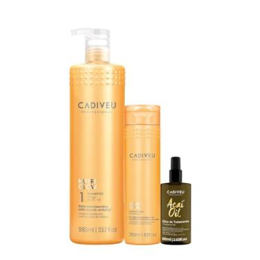Imagem de Kit Cadiveu Professional Nutri Glow Shampoo G Condicionador P e Açaí Oil 60 (3 produtos)