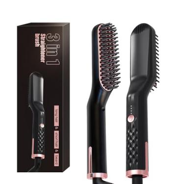 Imagem de Escova Alisadora Térmica 3 em 1 Profissional - Chapinha Iônica para Cabelo e Barba com 3 Temperaturas (150°C-180°C-210°C), Cabo Giratório 360° e Presente Masculino (110-240V/Compatível Global)