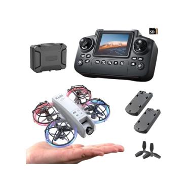 Imagem de elecci Mini drone K100 com controlador de tela com cartão SD, duas baterias, posicionamento de fluxo óptico, proteção total para pás de voo, adequado para iniciantes. (2 pilhas - branco)
