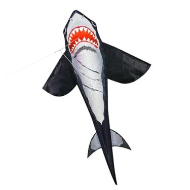 Imagem de Colaxi Brinquedo voador de pipa de tubarão leve e portátil para adultos, pipa animal enorme e fácil de para parque, praia, viagem, quintal, pastagem, Preto