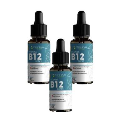 Imagem de Kit 3 Vitamina B12 Sabor Morango Metilcobalamina 3x30ml B12 Floral Erv