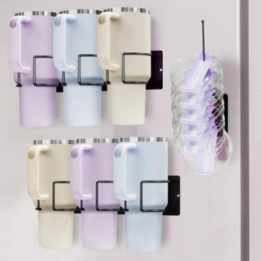 Imagem de Yacul Suporte magnético Stanley para geladeira, organizador de 6 compartimentos com tampa para garrafas de água de 1,134 g, acessórios de copo Stanley para armazenamento de cozinha (preto)