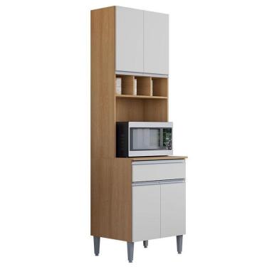 Imagem de Paneleiro Duplo Andréia 4 Portas E 1 Gaveta Com Nicho Garrafeiro - Ajl Móveis Cor:amêndoa / Branco