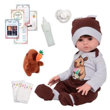 Imagem de Bebê Reborn Masculino Silicone Roupa Capivara Fofinha - Cegonha Reborn