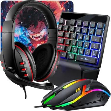 Imagem de Mageon Kit Gamer Completo com Teclado Uma Mão RGB, Headset, Mouse 1600DPI e Mouse Pad para PC, Notebook e Consoles (Vermelho) - Forte Sul