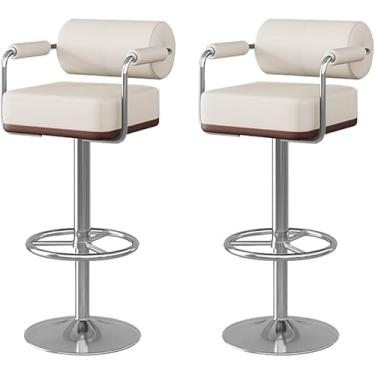 Imagem de Conjunto De 2 Bancos De Bar Com Encosto E Apoio Para Os Pés, Cadeira De Bar De Couro Falso Ajustável Giratório, Bancos De Bar De Altura De Balcão Para Jantar Na Ilha Da Cozinha, Orange, Silver feet