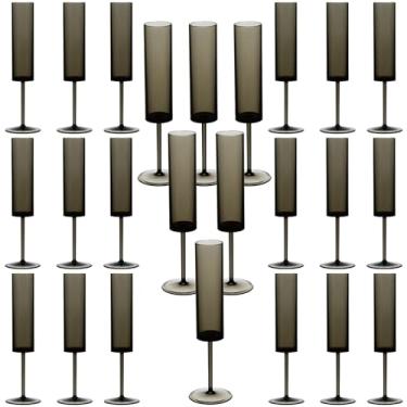Imagem de Taças de champanhe de plástico preto, 24 peças de taças de champanhe transparentes reutilizáveis à prova de estilhaçamento, 170 g, acrílico, inquebrável, elegante, festa, bebendo, coquetel, vinho