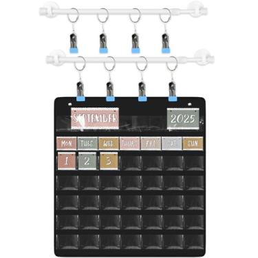 Imagem de Briwooody Conjunto de suporte de calendário magnético ajustável de 40,6 a 68 cm com bolso de calendário mensal conjunto de quadro de avisos para sala de aula com suporte para cartões de data