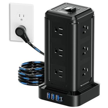 Imagem de NVEESHOX Filtro De Linha Com Proteção Contra Surtos, Cabo Extensão 3 Metros Plugue Plano E 12 Tomadas Ca, 4 Portas Usb (20 W Pd Tipo C), Para Estação Carregamento Família, Escritório, Dormitório