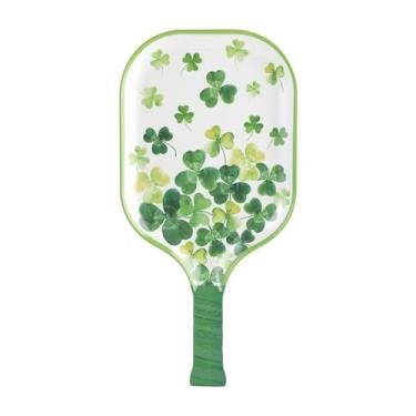 Imagem de UP ware Bandeja de lanche de melamina Shamrock, travessa em forma de pickleball com tema de trevo para aperitivos, frutas, lanches e sobremesas, verde, 38 x 20 cm