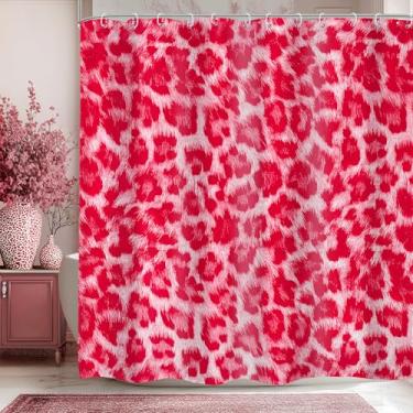 Imagem de LIGHTINHOME Cortina de chuveiro rosa choque com estampa de leopardo, 152 cm L x 182 cm de altura, safári selvagem, gato, panthera, pele selvagem, menina, mulheres, tecido impermeável, poliéster