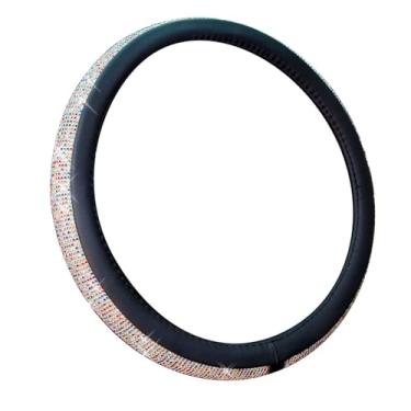 Imagem de Nova capa de volante de couro diamante com strass de cristal brilhante, ajuste universal, protetor de roda de carro de 38 cm para mulheres e meninas, preto com diamantes coloridos