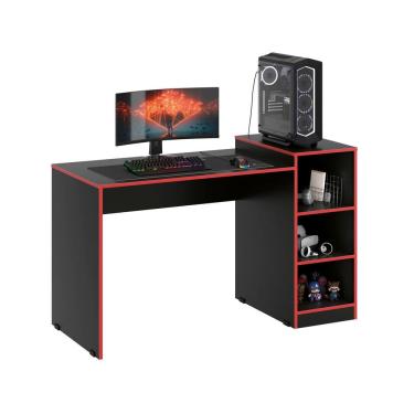 Imagem de Mesa Gamer Zetra para Computador Com Nichos Vermelho e Preto