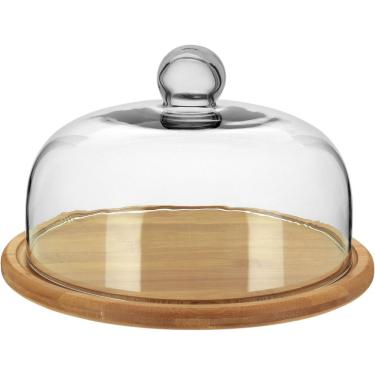 Imagem de Prato Bolo 15X26X26Cm Bambu Natural Tampa Vidro