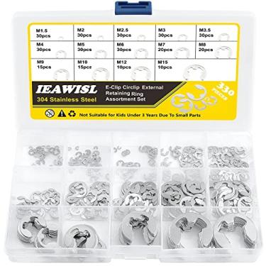 Imagem de Anéis de retenção externos, 330 peças de anéis de retenção de aço inoxidável 304 E-Clip conjunto sortido -M1.5 M2 M2.5 M3 M3.5 M4 M5 M6 M7 M8 M9 M10 M12 M15 E-Clips para rolamentos, engrenagens