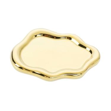 Imagem de Bandeja de armazenamento de cerâmica simples banhada a prata ornamentos de cerâmica de mesa criativos - bandeja de nuvem dourada