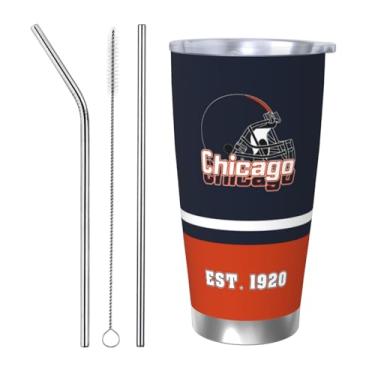 Imagem de Copo isolado do time de futebol de 590 ml com tampa e pincel de canudo mantém bebidas frias e quentes garrafa de água de parede dupla isolada a vácuo caneca de café presente de aniversário para fãs de