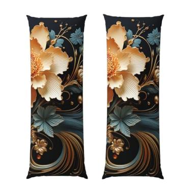 Imagem de Capa de travesseiro corporal com zíper oculto, fronha longa de microfibra macia e respirável para travesseiro corporal, flores douradas em preto fronhas para travesseiro de cama de presente para