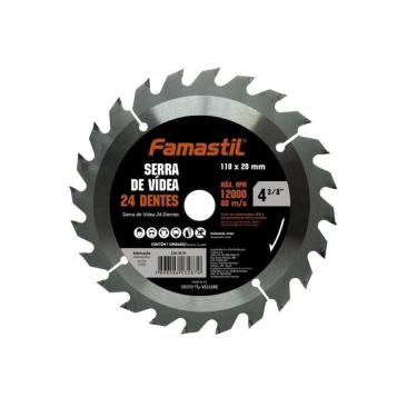 Imagem de Disco Serra Videa 4 3/8 X 24 Dentes 110 X 20mm Famastil