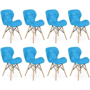Imagem de Kit 08 Cadeiras Charles Eames Eiffel Slim Wood Estofada - Azul