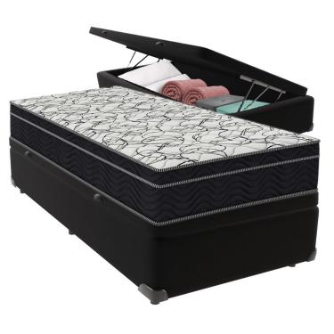 Imagem de Conjunto Solteiro Cama Bege Box Colchão Extra Firme Ortobom Preto