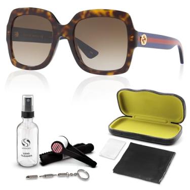Imagem de Gucci Óculos de Sol Retangulares GG 0036SN + Pacote com Kit de Óculos de Luxo eShades, Havana com Lente Marrom (54mm)
