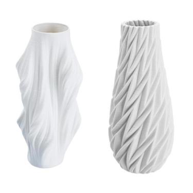Imagem de Kit 2 Vasos Decorativos Planta Cerâmica Branco Sala Rafimex