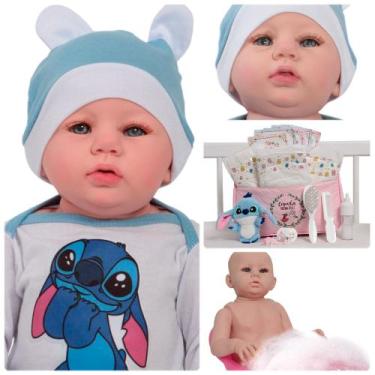 Imagem de Boneco Reborn Bebê Recém Nascido Com Roupa Stitch Pelúcia - Cegonha Re