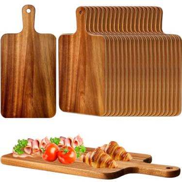 Imagem de Nuenen 20 tábuas de corte de madeira com alça de 40 x 19 cm, acácia, bambu, tábuas de cortar cozinha para pizza, pão, queijo, charcutaria, frutas, legumes (acácia)