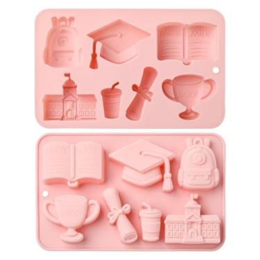 Imagem de Ipotkitt 2 peças, 7 moldes de silicone com tema universitário de cavidades com tema escolar molde de silicone para artesanato chocolate keto bomba gorda gelatina bolo doces de gelo petiscos para cães