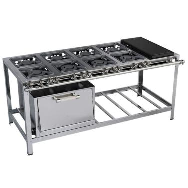 Imagem de Fogão Industrial Stori Premium 8 Bocas 30x30 Forno Com Chapa M24 Aço Inox 430 Metalmaq Fogão Baixa Pressão