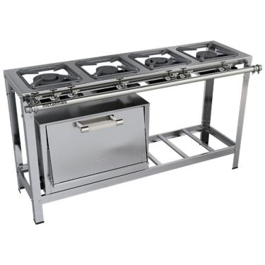 Imagem de Fogão Industrial Stori Premium 4 Bocas 30x30 Com Forno M12 Aço Inox 430 Metalmaq Fogão Baixa Pressão