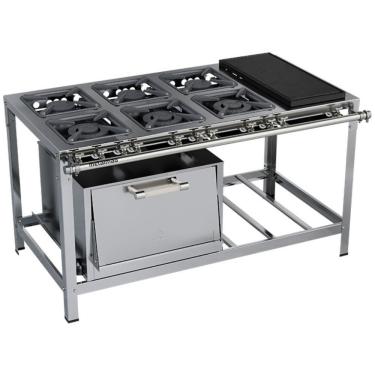Imagem de Fogão Industrial Stori Premium 6 Bocas 30x30 Forno Com Chapa M23 Aço Inox 430 Metalmaq Fogão Baixa Pressão