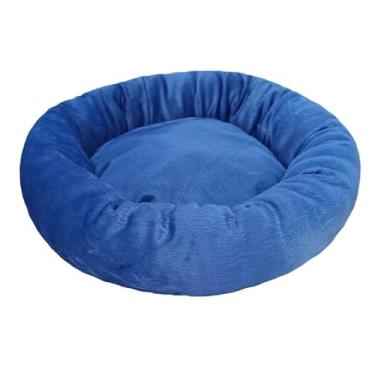 Imagem de Caminha De Pelúcia Pet Redonda Para Cachorros e Gatos 50x50 cm Macia Impermeável - Azul