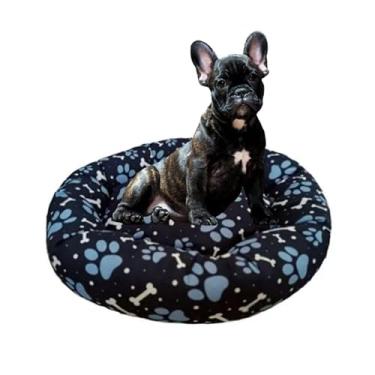 Imagem de Caminha De Pelúcia Pet Redonda Para Cachorros e Gatos 50x50 cm Macia Impermeável - Azul Patinhas