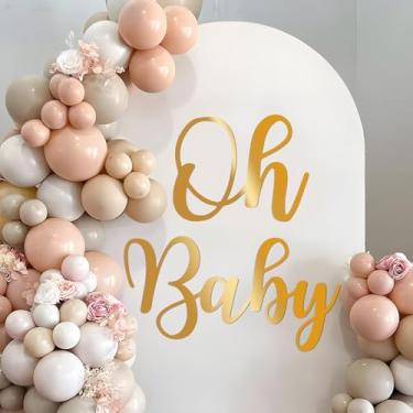 Imagem de Adesivo de decalque Oh Baby para fundo de arco de balões, adesivos grandes de letras adesivas para decoração de parede para chá de bebê