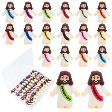 Imagem de 40 peças de mini estatuetas de Jesus a granel, pequeno Jesus te ama figuras para esconder minúsculas figuras de ação para artesanato, bolso, buscar presentes religiosos, enchimentos de Natal, escola