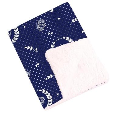 Imagem de Cobertor Para Bebê Estampado Dupla Face Manta Coroa Real Marinho e Branco