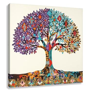 Imagem de Árvore da Vida Arte de parede Impressão em tela Decoração para sala de estar Cores vibrantes Crescimento espiritual Presente de inauguração 30x30cmx1