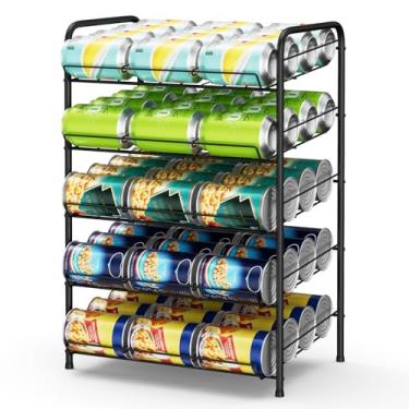 Imagem de Vrisa Organizador de latas de 5 camadas para porta-latas de despensa, 60 latas, organizador de produtos enlatados para prateleira de despensa, organizador empilhável de alimentos, dispensador de