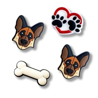 Imagem de TCHARIRY Pingentes de sapato de pastor alemão - pingentes de decoração de cachorro pastor alemão fofo presente para meninos, crianças, adolescentes e adultos - conjunto de 4, One Size, Plástico, Sem