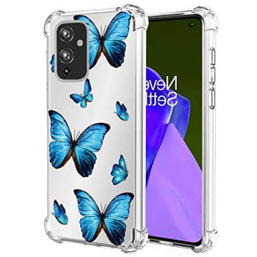 Imagem de Yerebel Capa fofa para OnePlus 9 5G LE2110, capa de silicone de borracha macia TPU transparente flexível para OnePlus 9 (borboleta azul)