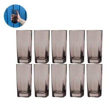 Imagem de Jogo de 10 Copos de Vidro Bali Cinza 320ML Mesa Posta Quadrado - PRATI