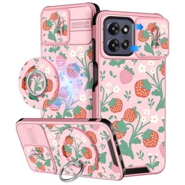Imagem de Buleens Capa para Moto G Power 2025 - Capa para Motorola Moto G Play 2025 linda projetada com suporte de anel e capa de câmera feminina estética Kawaii morango adolescentes capa de telefone compatível