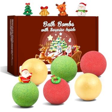 Imagem de Bombas de banho de Natal para crianças com brinquedos surpresa dentro, pacote com 6 bombas de banho de espuma para crianças 2024 para meninos e meninas