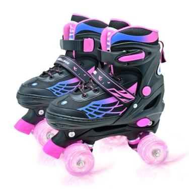 Imagem de Patins para crianças, patins quadriciclos ajustáveis para meninos e meninas de 6 a 10 anos com rodas iluminadas, patins para iniciantes vermelho rosa tamanho 1, 2, 3, 4, para ambientes internos e
