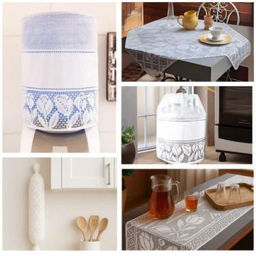 Imagem de Kit Jogo de Cozinha Renda Capa de Fogão, Galão de Água, Botijão e Toal