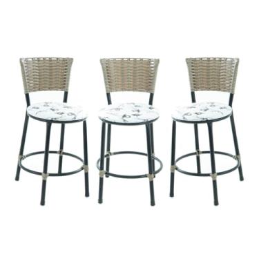 Imagem de BANQUETAS BANCO BAIXO DE COZINHA AMERICANA AREA GOURMET FIBRA SINTETICA CAPUCCINO(BRANCO FLORIDO)